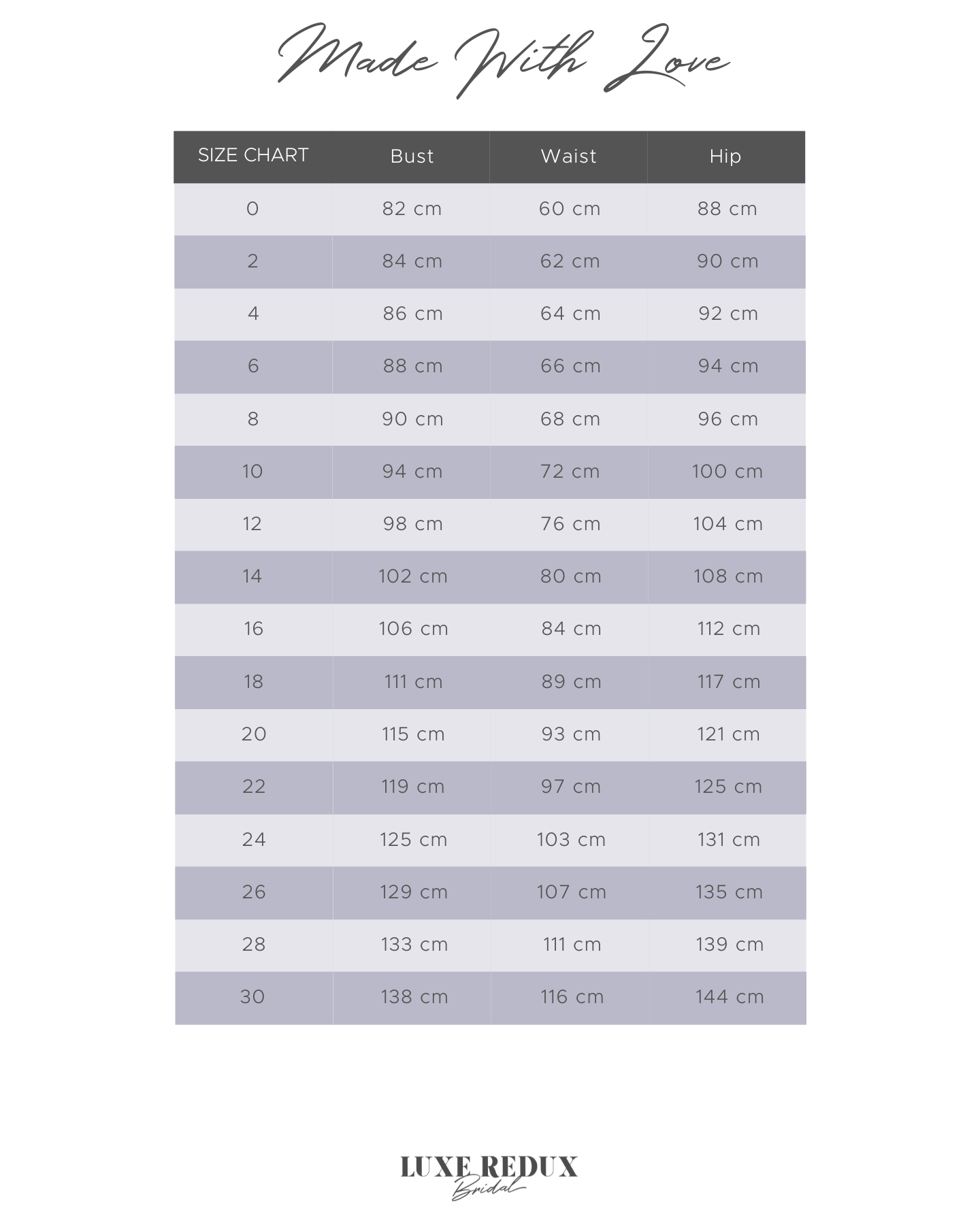 Made With Love Frankie - Size 12 Size Chart