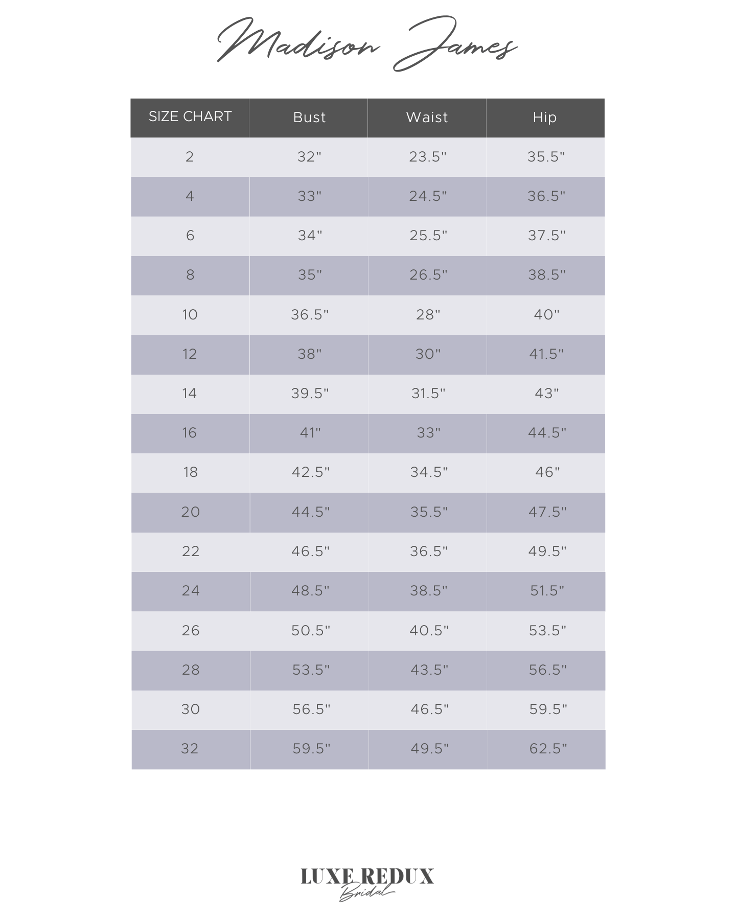 Madison James MJ805 - Size 10 Size Chart