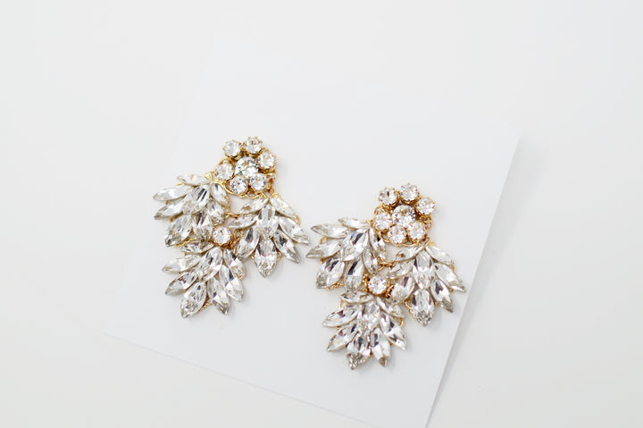 Bridal statement earrings with silver Swarovski crystals and gold