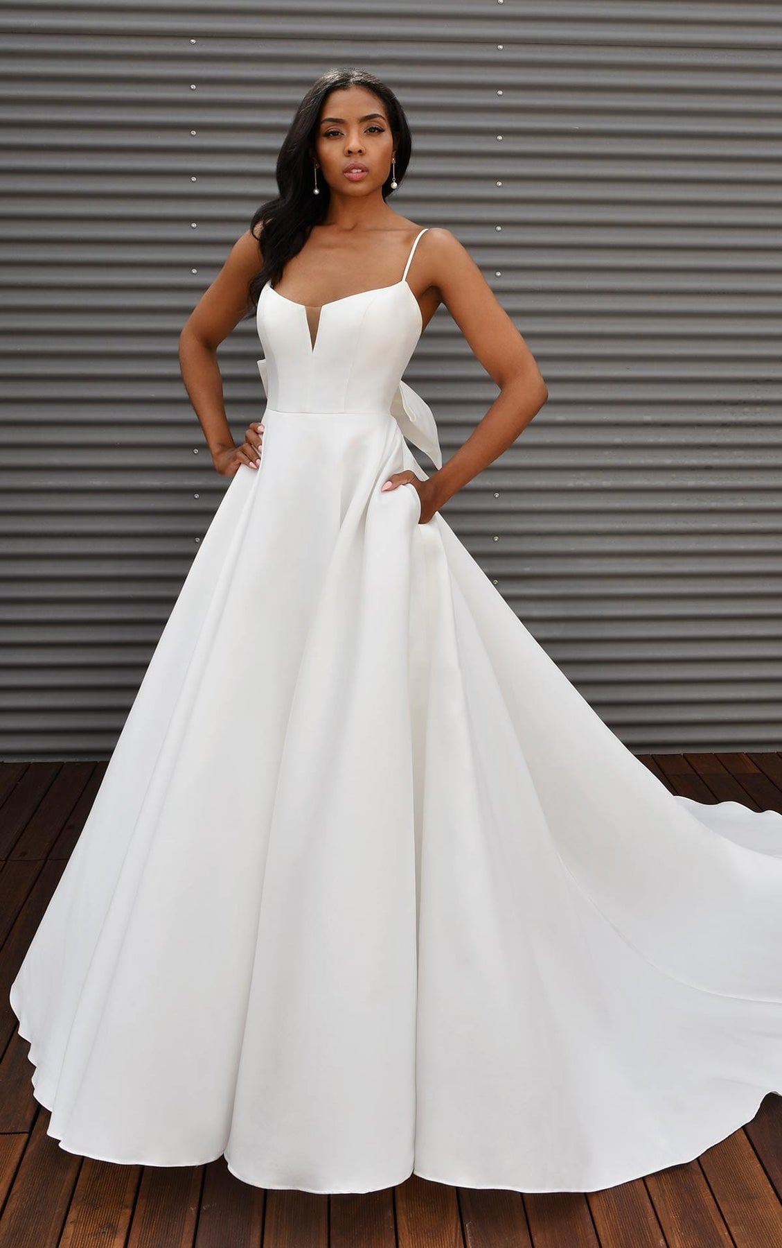 Modern Silk Ballgown Wedding Dress with Spaghetti Straps - Martina