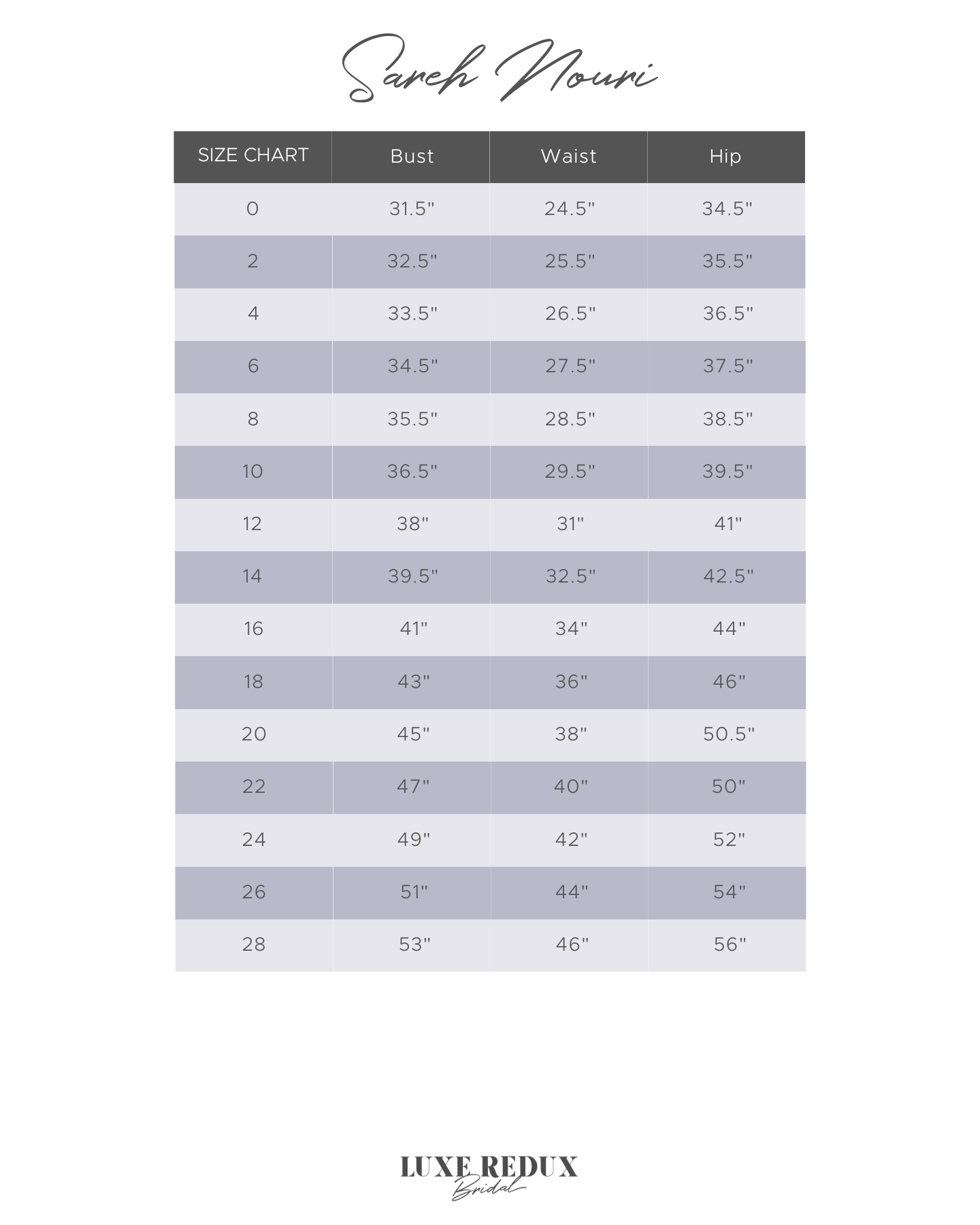 Sareh Nouri Pride and Joy - Size 10 Size Chart