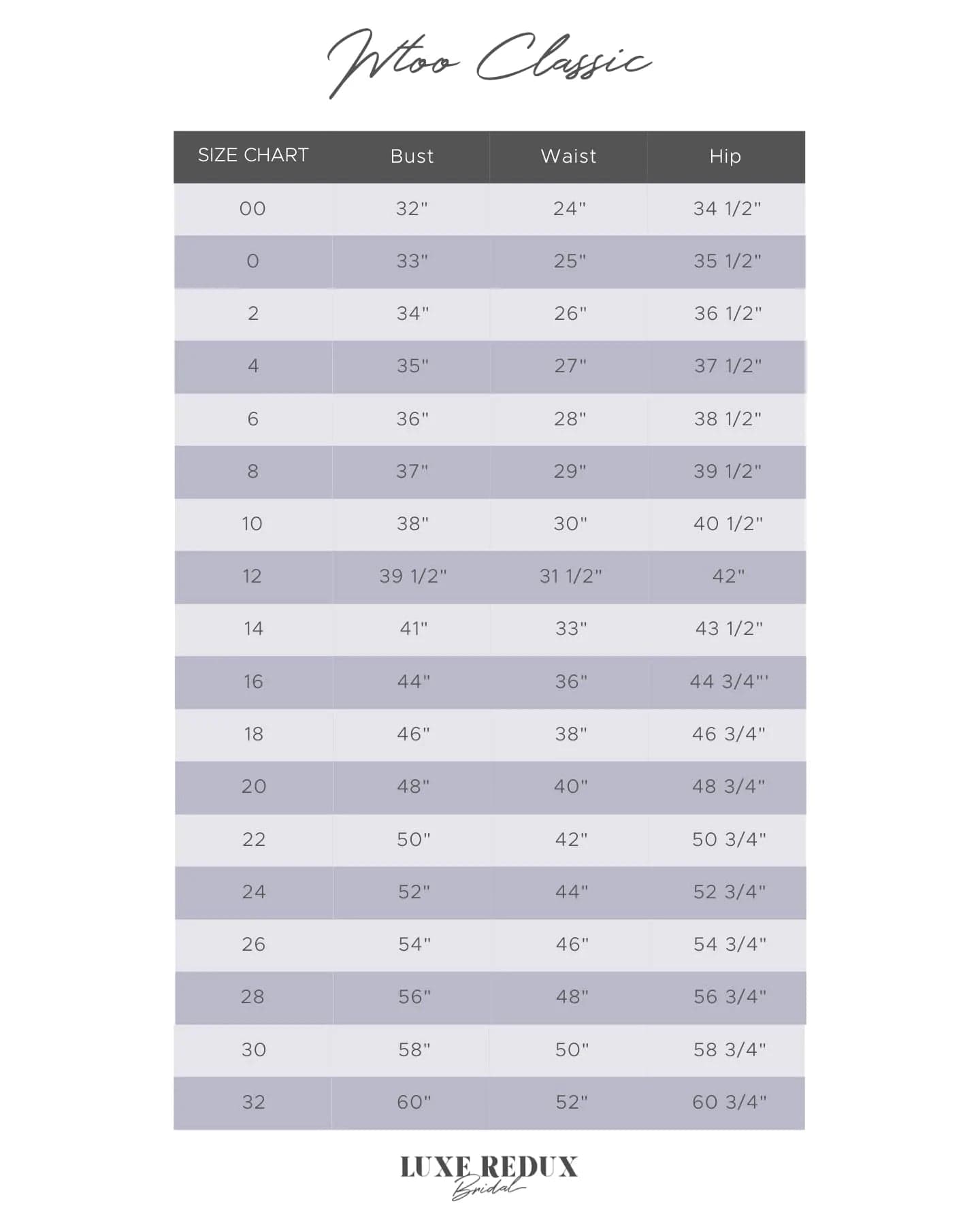 WTOO Gillespie - Size 18 Size Chart